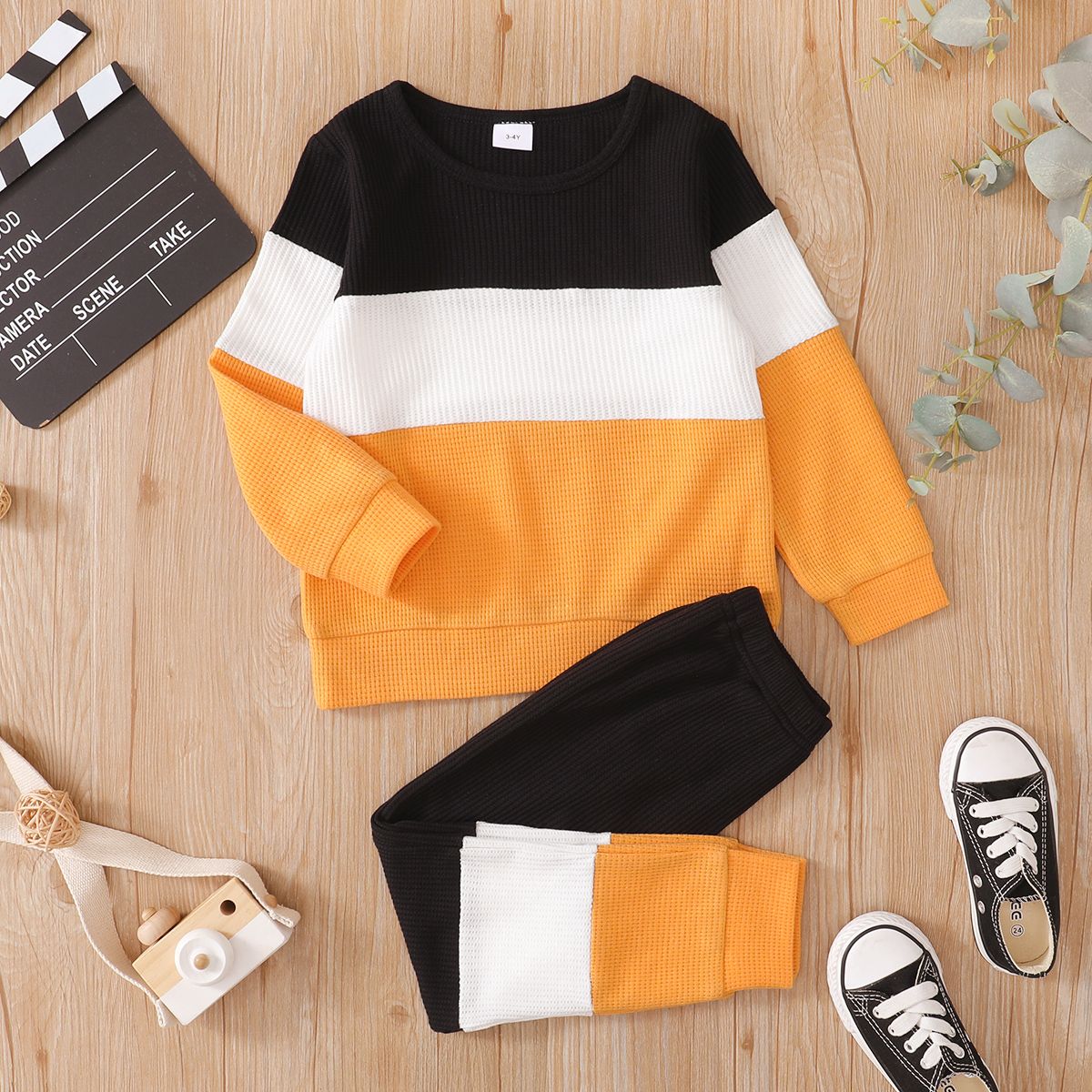 Ensemble 2 Pièces Sweat-shirt Et Pantalon Colorblock Pour Tout-petit Garçon