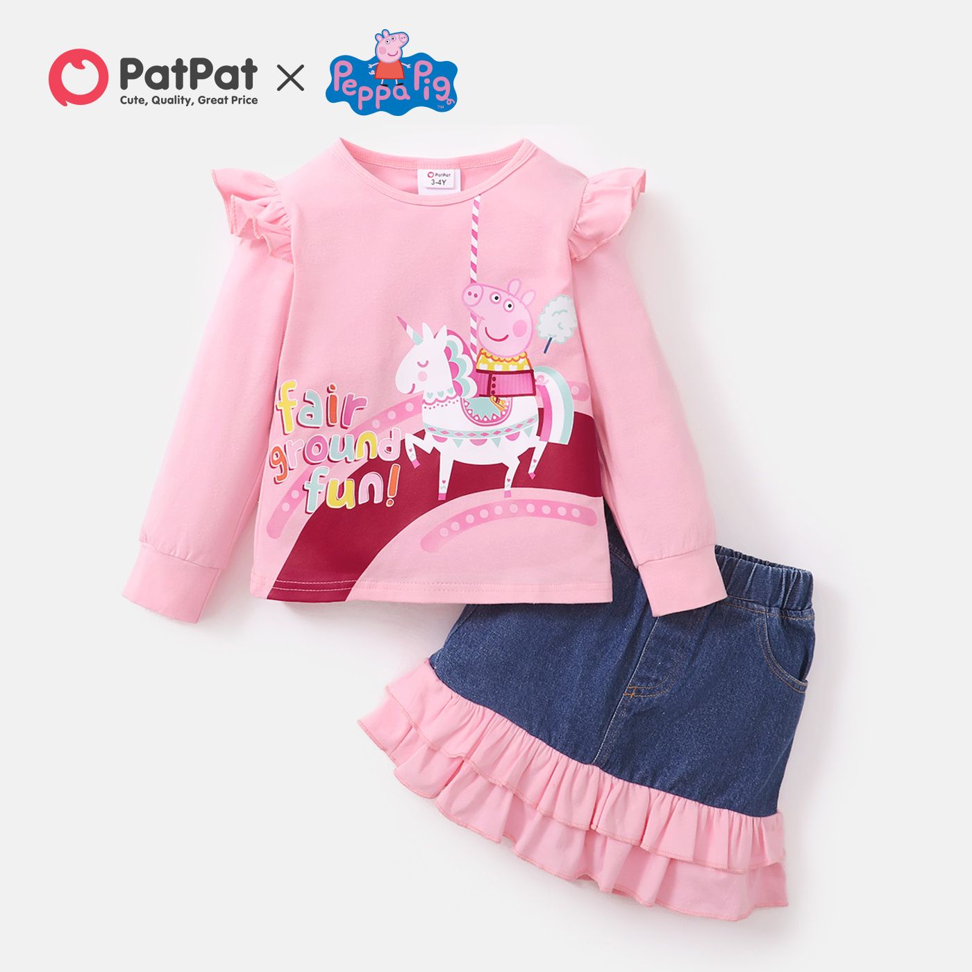 

Peppa Pig Toddler Girl Pink Cowboy And Ruffle Unicorn Top And Skirt