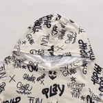 2pcs Baby Boy 95% Cotton Denim Ripped Jeans and All Over Graffiti Letter Print Long-sleeve Hoodie Set  image 3