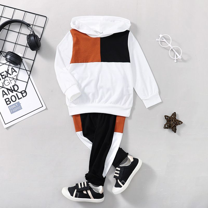 

2pcs Toddler Boy Casual Colorblock Hoodie Sweatshirt and Pants Set