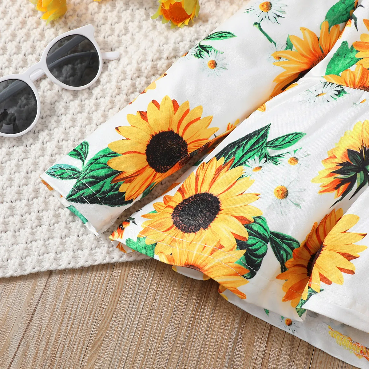 3 unidades Criança Menina Com furos Bonito Girassol conjuntos de camisetas Amarelo image 4