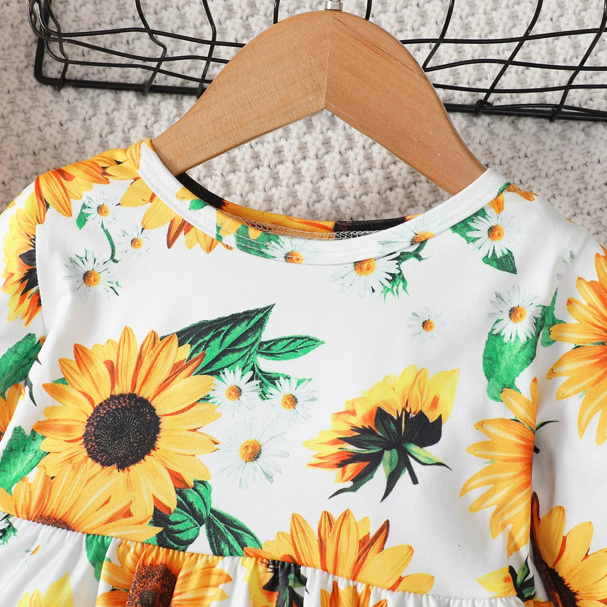 3 unidades Criança Menina Com furos Bonito Girassol conjuntos de camisetas Amarelo image 3