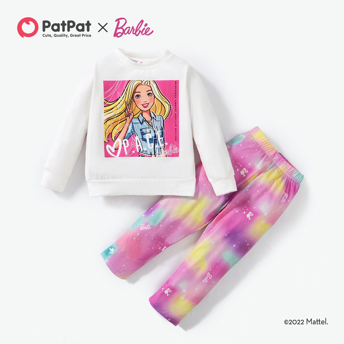 

Barbie 2pcs Toddler Girl Character Print Long-sleeve Cototn Tee and Gradient Color Pants Set