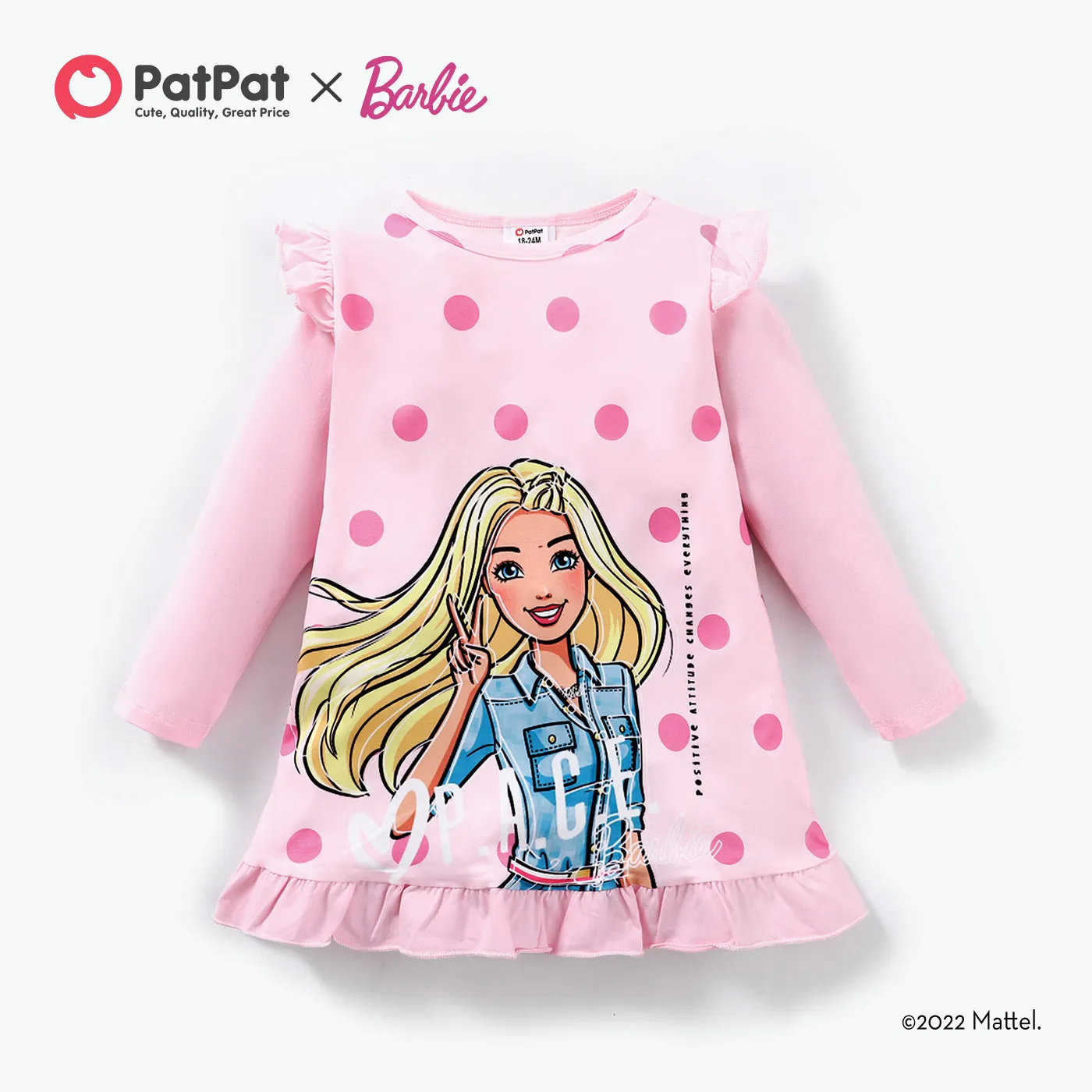 

Barbie Toddler Girl Polka Dots and Character Print Long-sleeve Dress