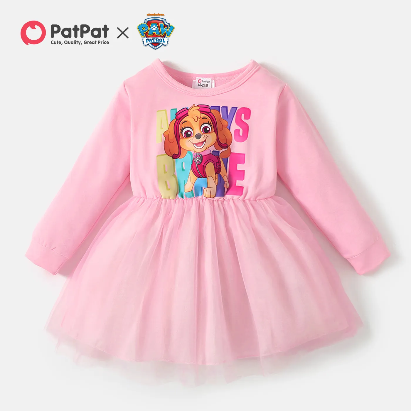 

PAW Patrol Toddler Girl Skye Print Mesh Splice Long-sleeve Pink Dress