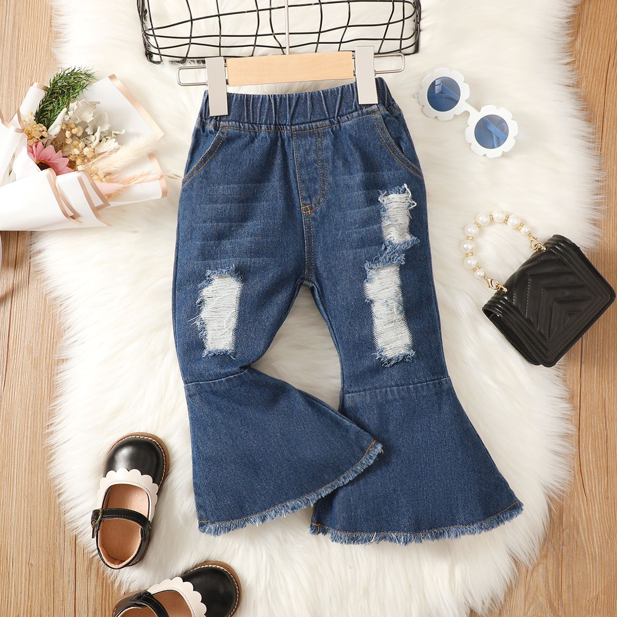 

Toddler Girl Ripped Denim Cotton Flared Jeans