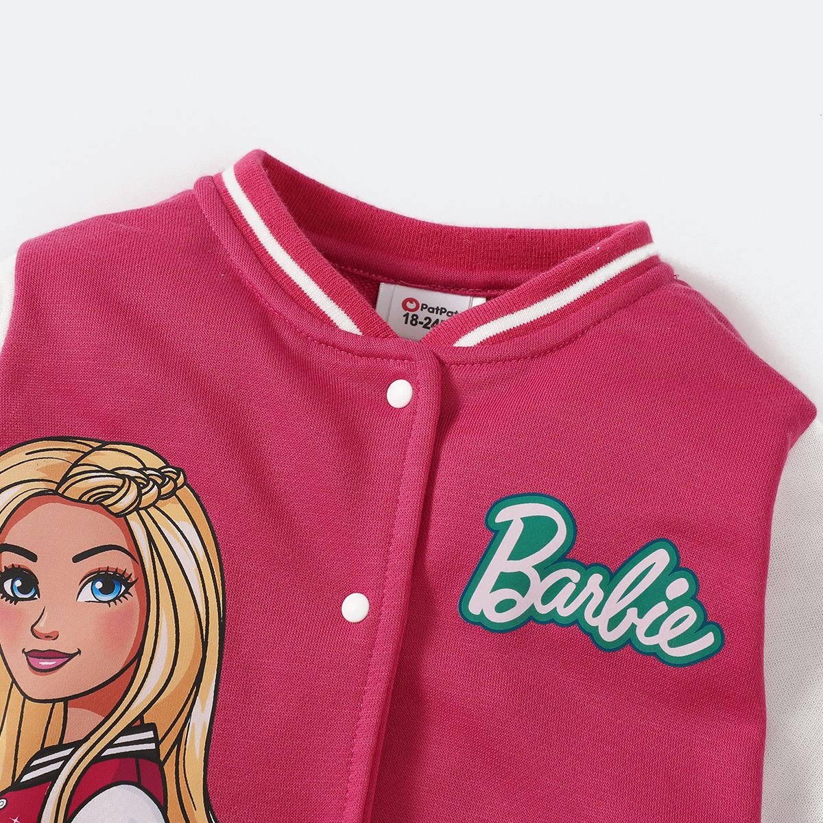 

Barbie Toddler Girl Character Print Colorblock Button Design Bomber Jacket