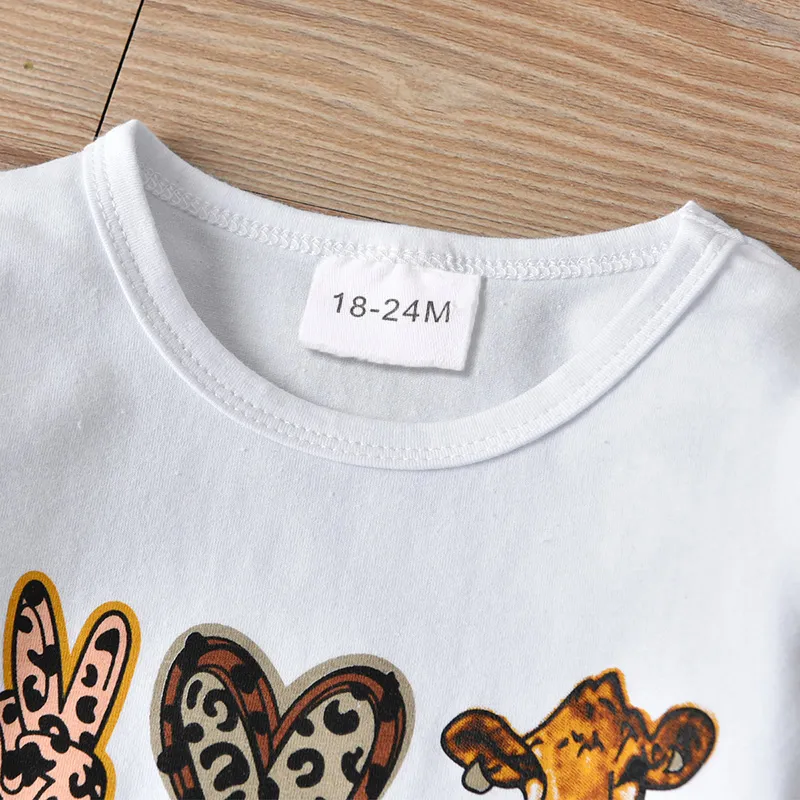 2 Stück Kleinkinder Mädchen Ausgestellter Kragen Süß Kuh-Muster T-Shirt-Sets weiß big image 1