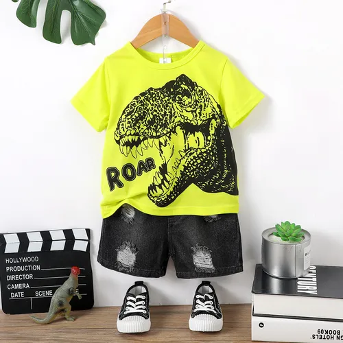 2 unidades Criança Menino Com furos Infantil Dinossauro conjuntos de camisetas