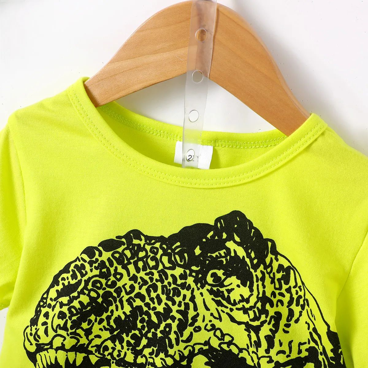 2pcs Toddler Boy Dinosaur Print Short-sleeve Tee and Ripped Denim Shorts Set Pale Green big image 1