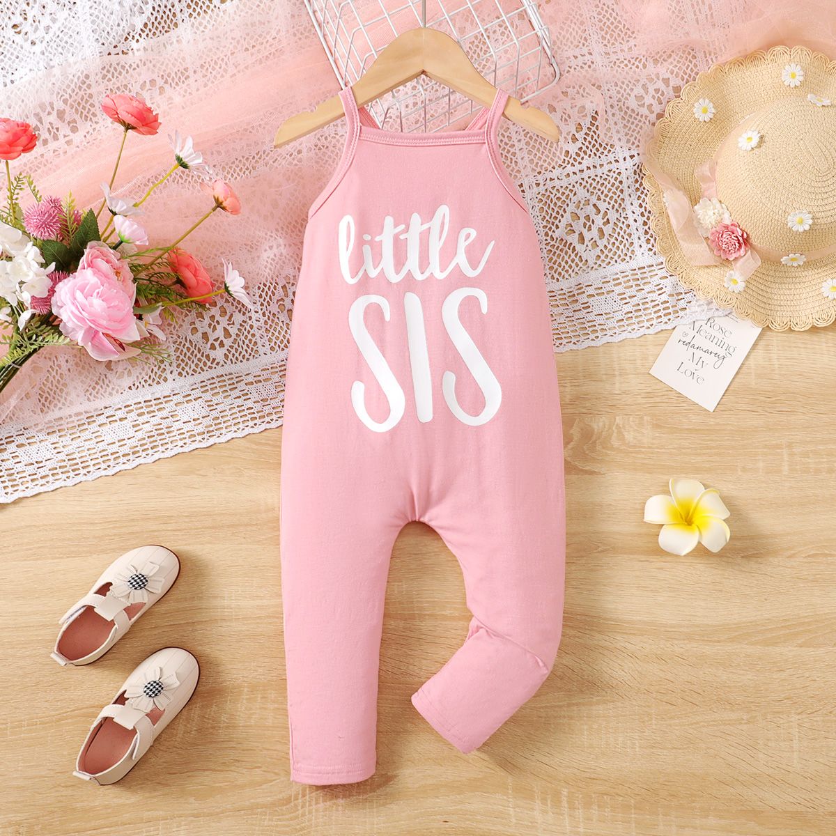 

Toddler Girl/Boy Letter Print Cami Jumpsuit