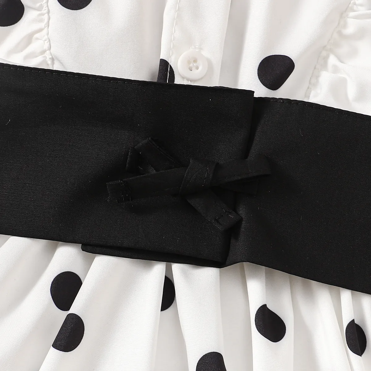 Toddler Girl Polka Dots Ruffle Trim Long-sleeve Belted Dress  Black/White image 5