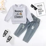 2pcs Toddler Boy Letter Print Pullover Sweatshirt and Ripped Jeans Set   image 2