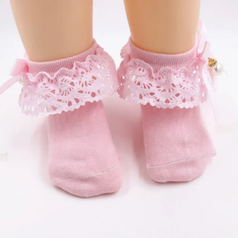 Baby / Toddler Girl Bow Decor Lace Design Pearl Decor Socks Rosa big image 1