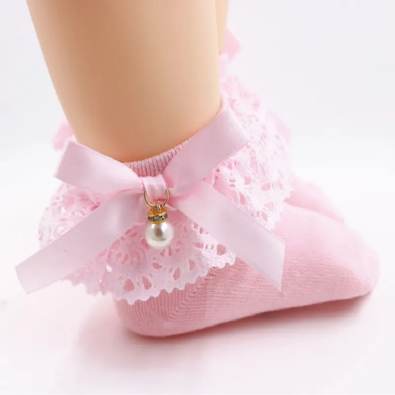 Baby / Toddler Girl Bow Decor Lace Design Pearl Decor Socks