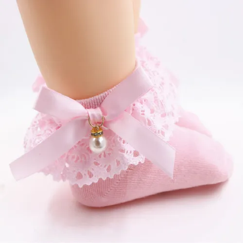 niña / niño pequeño arco calcetines decoración de diseño de la perla de encaje decoración