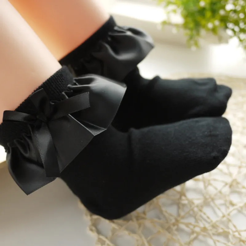 Baby / Toddler Girl Bow Decor Silk Design Stretchy Solid Socks Black