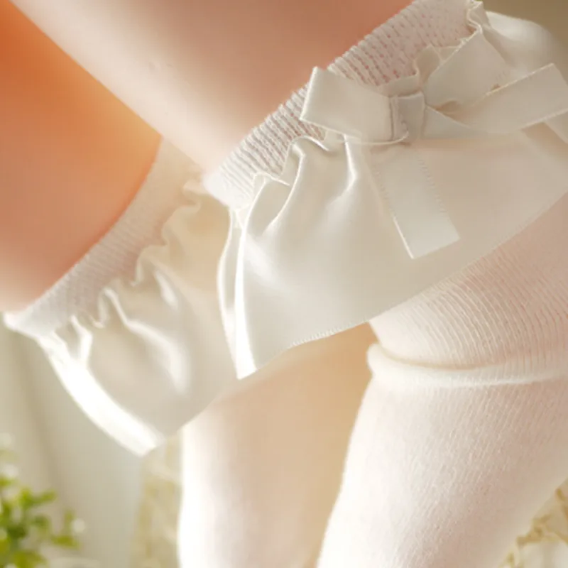 Baby / Toddler Girl Bow Decor Silk Design Stretchy Solid Socks White big image 1