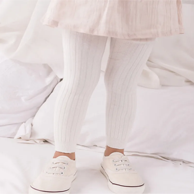 Baby Multi Color Solid Ribbed Tights Leggings White image 3