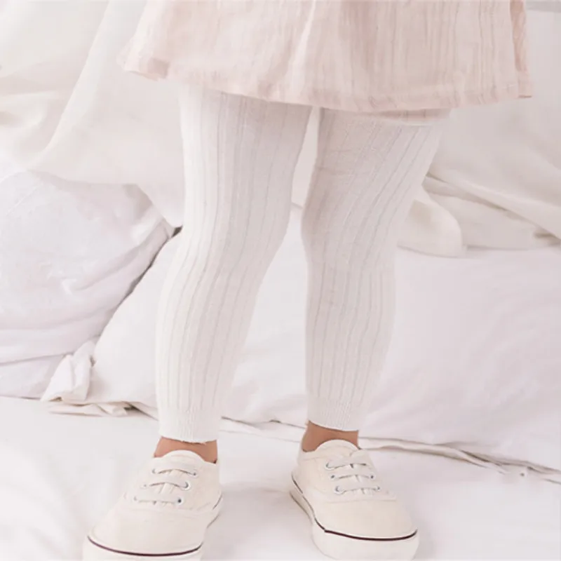 Baby Multi Color Solid Ribbed Tights Leggings White big image 1
