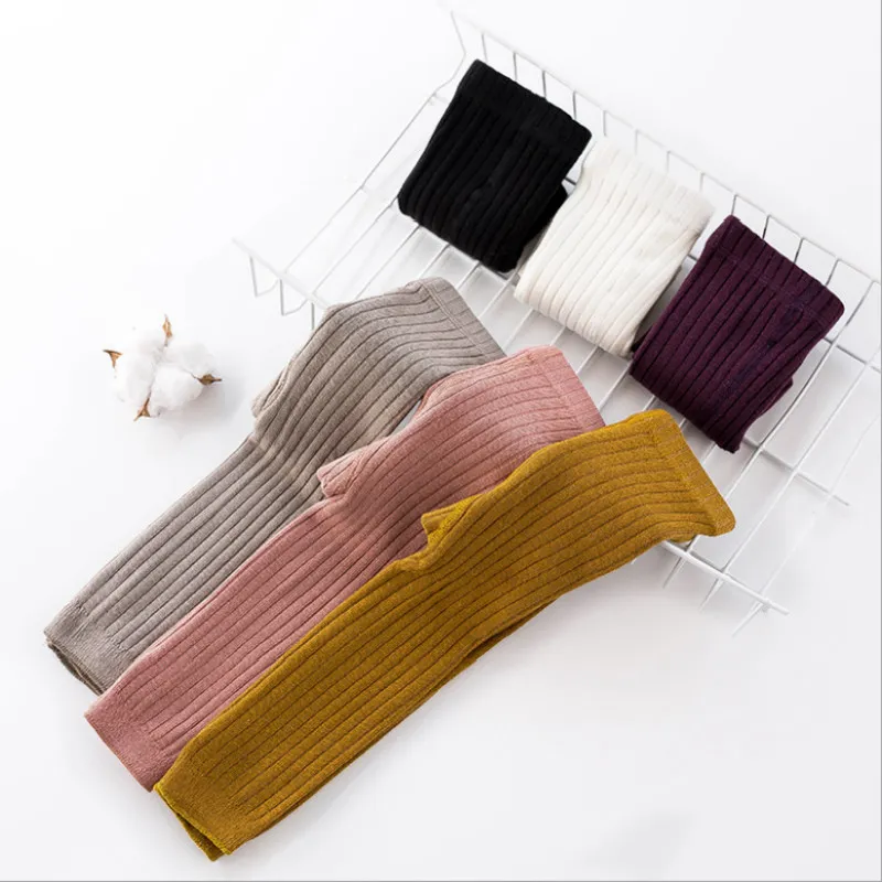Baby Multi Color Solid Ribbed Tights Leggings White image 4