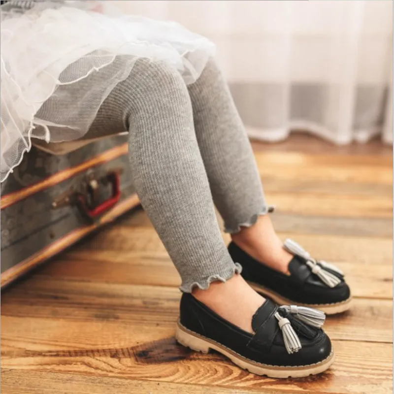 Baby / Toddler Girl Solid Knitted Ruffled Leggings Light Grey