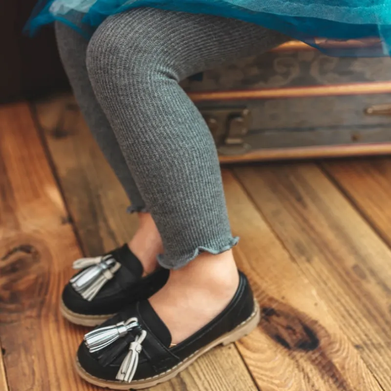 Baby / Toddler Girl Solid Knitted Ruffled Leggings Dark Grey big image 1