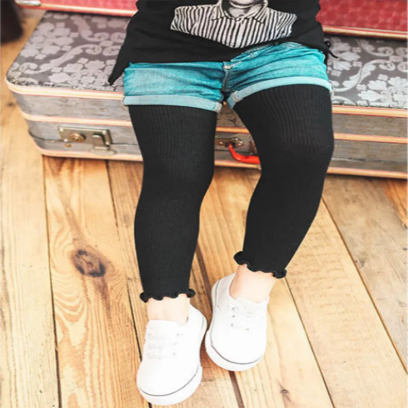 Baby / Toddler Girl Solid Knitted Ruffled Leggings Black big image 1