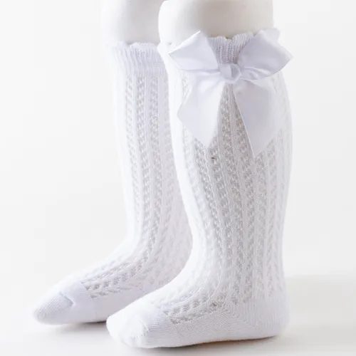 Baby Solid Bowknot Calcetines Medios Transpirables