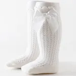 Baby Solid Bowknot Breathable Middle Socks Creamy White