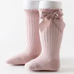 Baby Solid Bowknot Breathable Middle Socks Pink