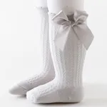 Baby Solid Bowknot Breathable Middle Socks Light Grey