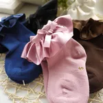 Meias elásticas de desenho de nó de laço decorativo em seda de cor sólida para bebé menina / criança  image 4
