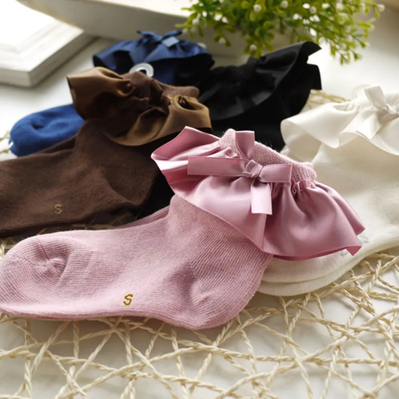 Meias elásticas de desenho de nó de laço decorativo em seda de cor sólida para bebé menina / criança Branco big image 1