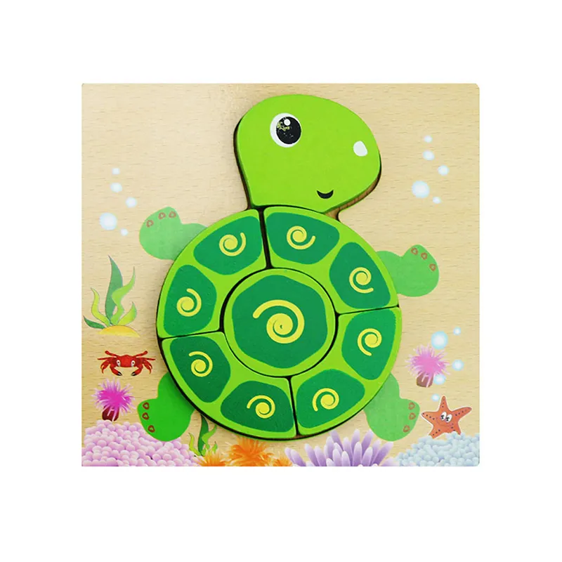 3D Wooden Puzzle Jigsaw Toys For Children Wood 3d Cartoon Animal Puzzles Intelligence Kids Early Educational Toys Green big image 1