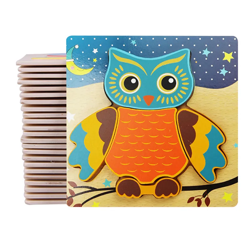 3D Wooden Puzzle Jigsaw Toys For Children Wood 3d Cartoon Animal Puzzles Intelligence Kids Early Educational Toys Light Red image 2