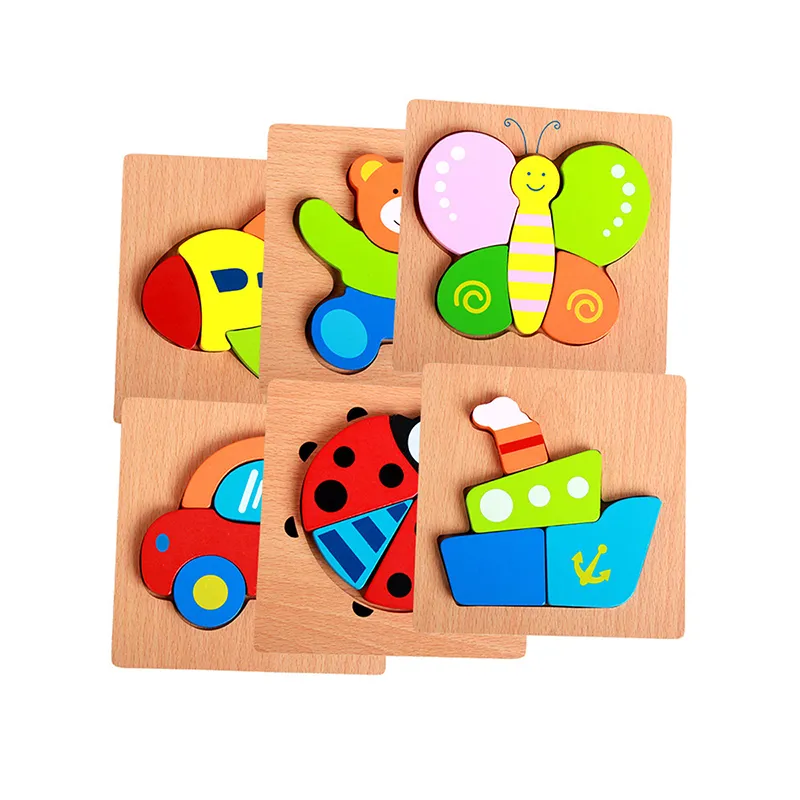 3D Wooden Puzzle Jigsaw Toys For Children Wood 3d Cartoon Animal Puzzles Intelligence Kids Early Educational Toys Light Red big image 1