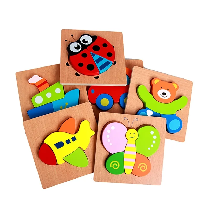 3d木製拼圖兒童拼圖木製3d卡通動物拼圖智力兒童早教玩具