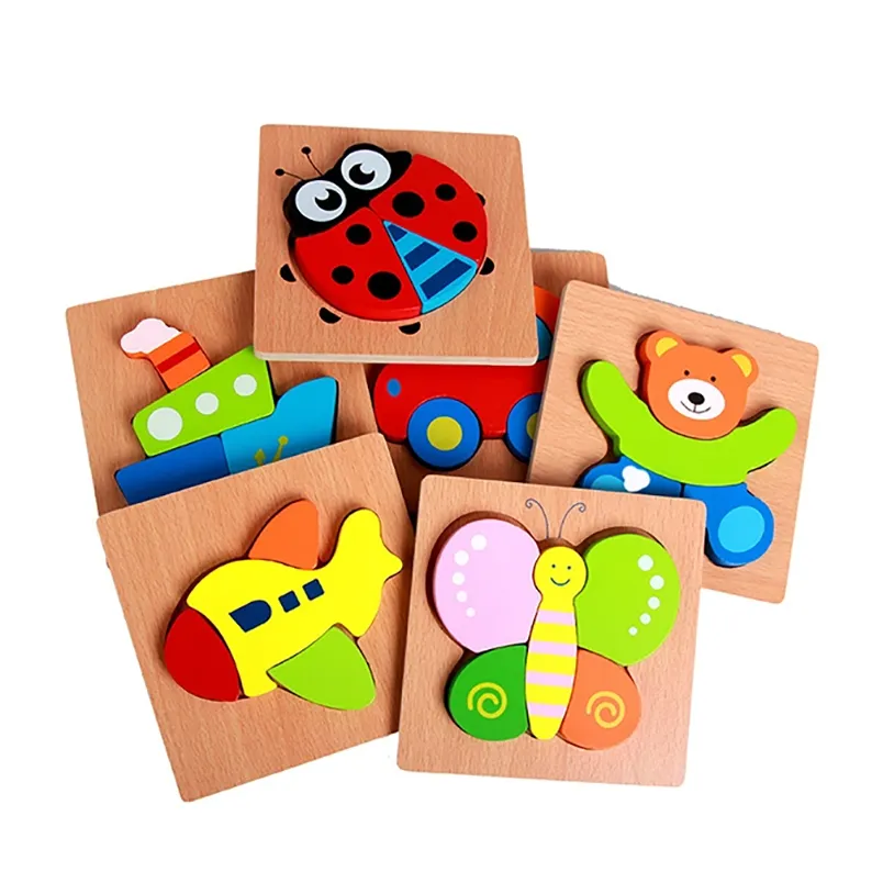 3D Wooden Puzzle Jigsaw Toys For Children Wood 3d Cartoon Animal Puzzles Intelligence Kids Early Educational Toys
