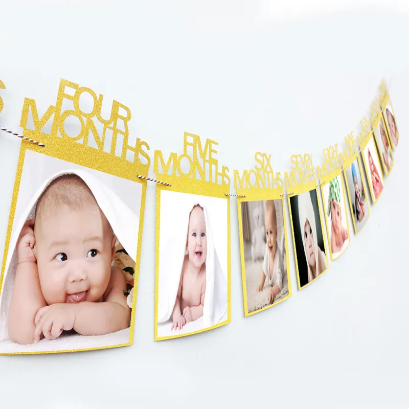 Baby Birthday Party Age Pull Flag Frame Decor  Pale Yellow big image 1