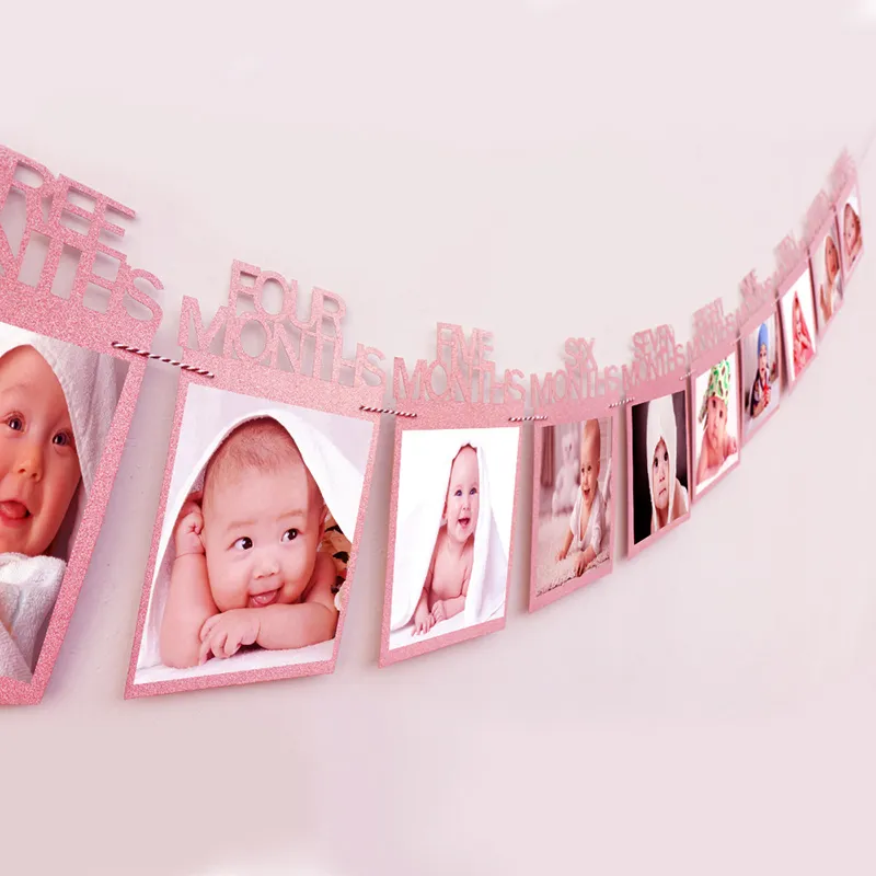 Baby Birthday Party Age Pull Flag Frame Decor  Light Pink big image 1