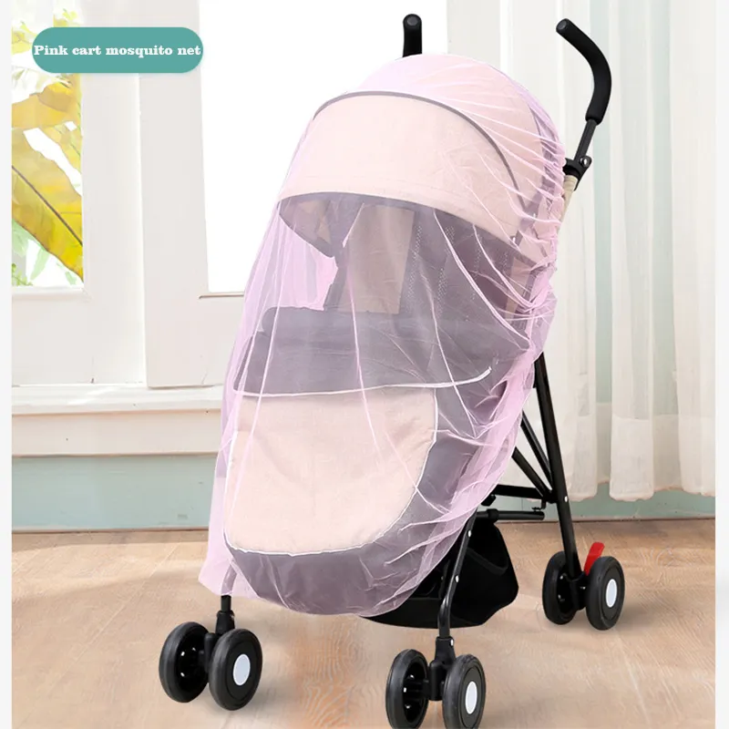 嬰兒車蚊帳全罩式通用嬰兒推車加大加密傘推車手推車防蚊網 粉色 big image 1