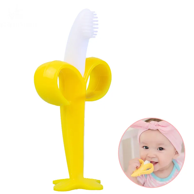 Banana Baby Silicone Toothbrush, Training Banana Teether for Babies Yellow big image 1