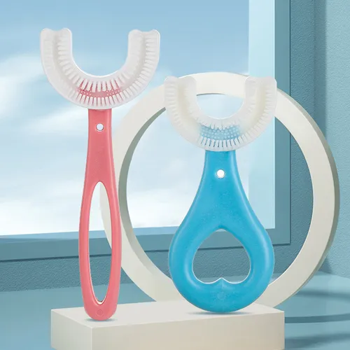 Nuevo cepillo de dientes para niños con cabezal de cepillo de silicona de grado alimenticio en forma de U, cepillo de dientes manual Herramientas de limpieza oral para niños Limpieza dental de entrenamiento Cepillo de dientes de boca entera para niños de 2-6 años
