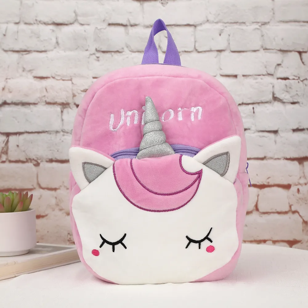 3-pack Toddler Cartoon Unicorn Plush Backpack & Crossbody Bag & Purse Set Purple big image 1