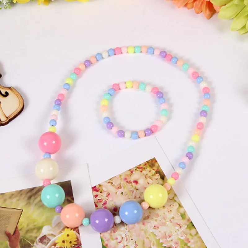 2-pack Candy Color Beaded Necklace and Bracelet Set for Girls Color-B big image 1
