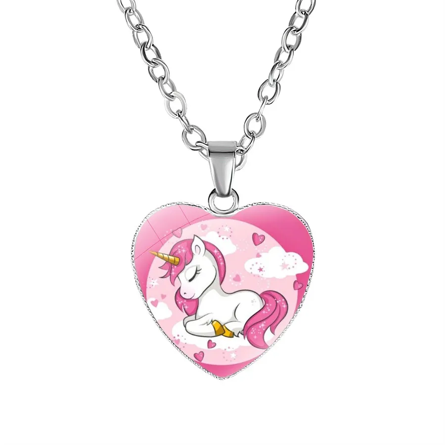 Unicorn Necklace Heart Pendant Jewelry for Girls Dark Pink