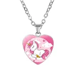 Unicorn Necklace Heart Pendant Jewelry for Girls Dark Pink