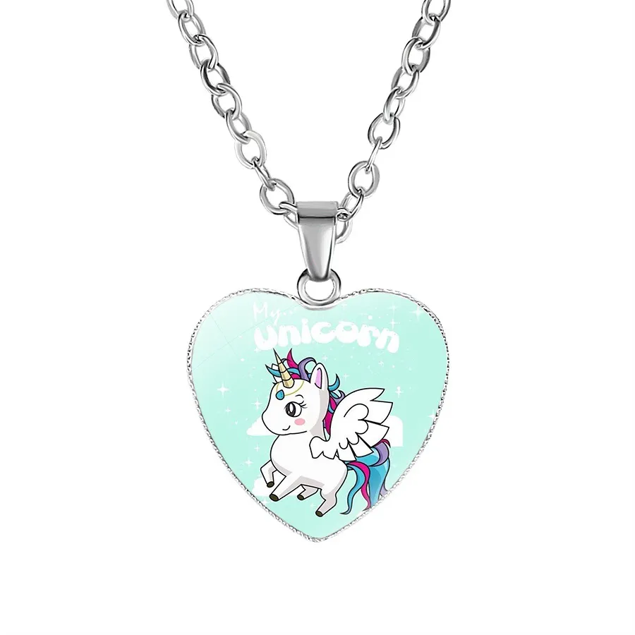 Unicorn Necklace Heart Pendant Jewelry for Girls Light Blue