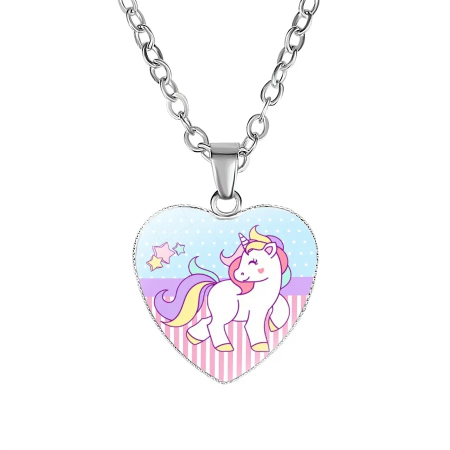 Unicorn Necklace Heart Pendant Jewelry for Girls Multi-color